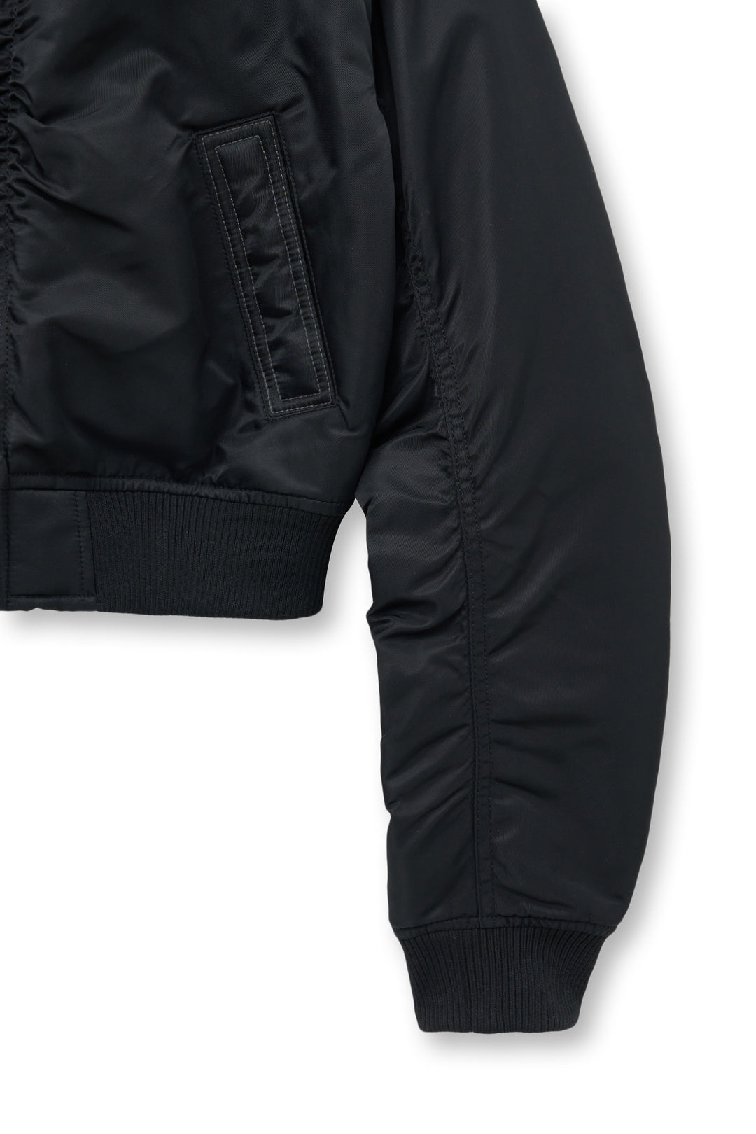 Matin Kim Appliqué Logo Shirring Bomber Jacket — Black