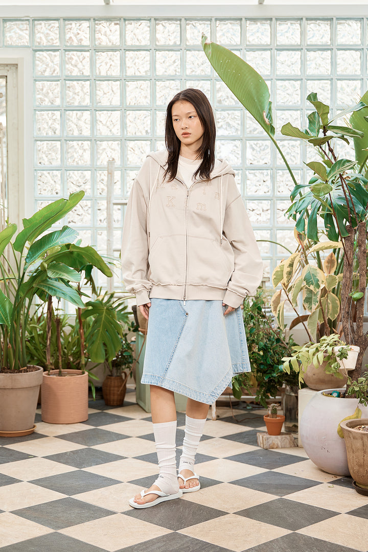 Matin Kim Appliqué Cutout Logo Zip Hoodie — Beige