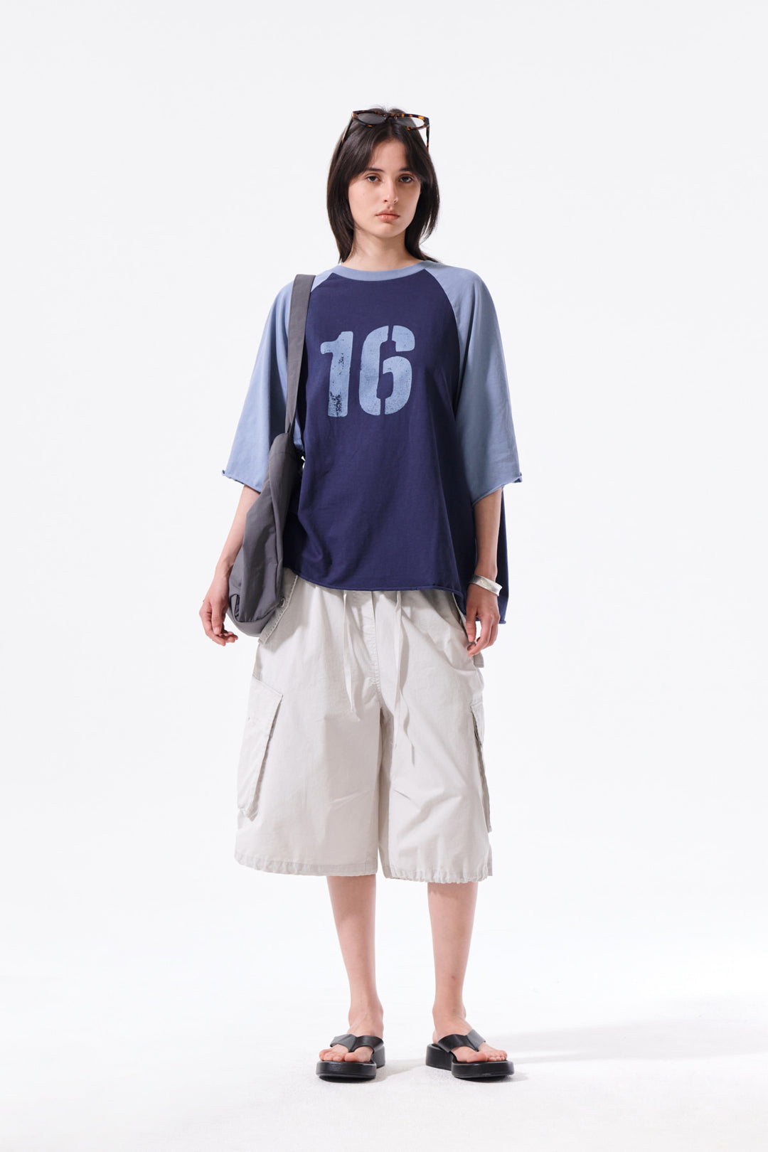 Matin Kim Raw Edge Raglan Top — Navy blue