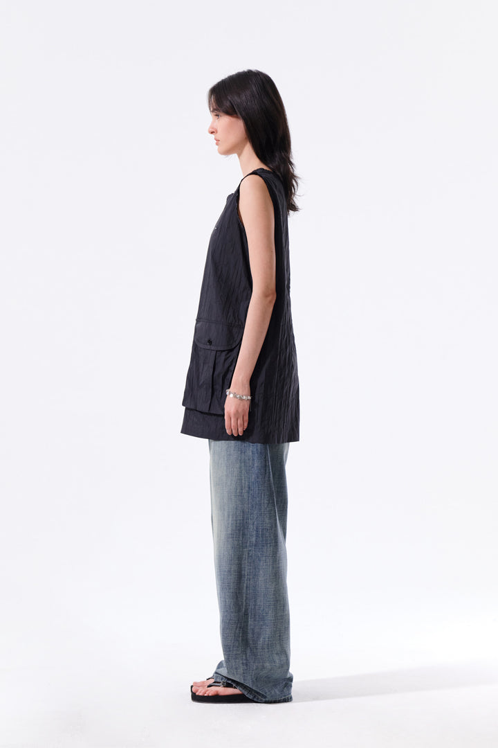 Matin Kim Raw Edge Patch Pocket Sleeveless Dress — Black