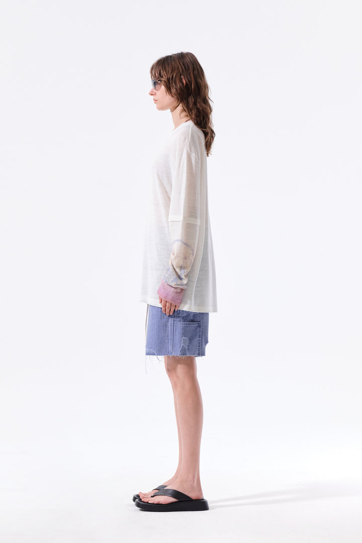 Matin Kim Sleeve Print Knit Pullover — Ivory