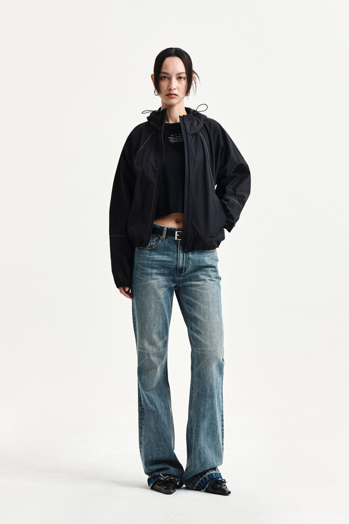 Matin Kim Cropped Back Logo Windbreaker — Black