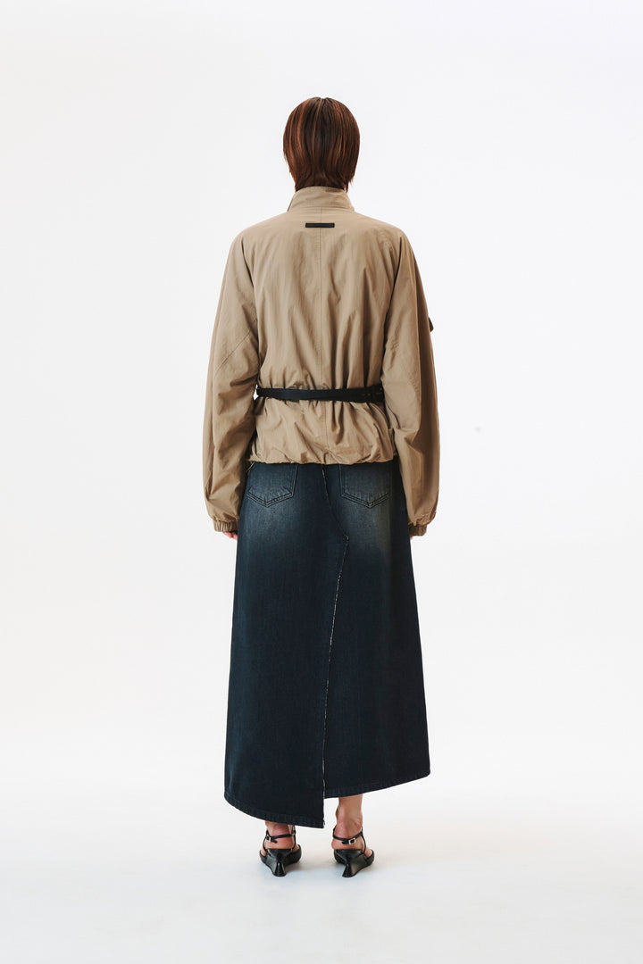 KIMMATIN Foldover Vintage Washed Denim Skirt — Black