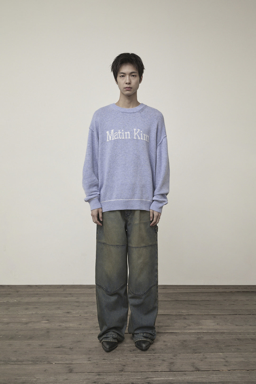 Matin Kim Color Trim Line Logo Pullover — Light Blue