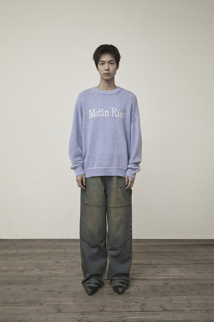 Matin Kim Color Trim Line Logo Pullover — Light Blue