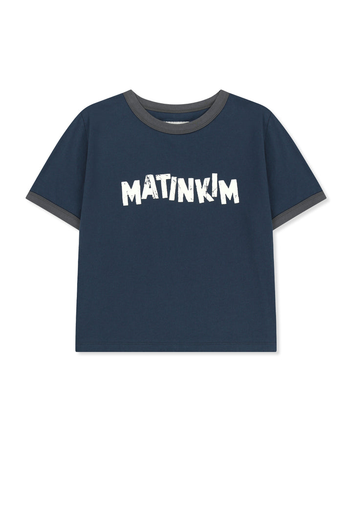Matin Kim Logo Ringer Crop Top — Navy blue