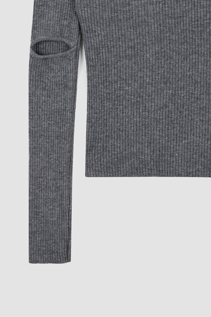 KIMMATIN Slit Point Slim Knit Top — Gray