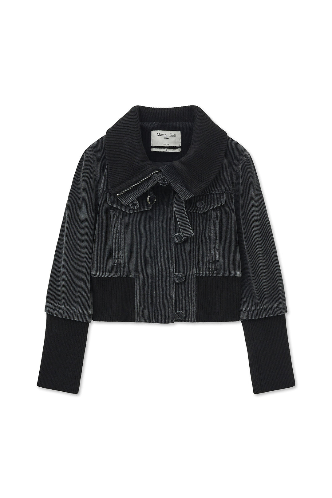 Matin Kim Washed Corduroy Bomber Jumper — Black