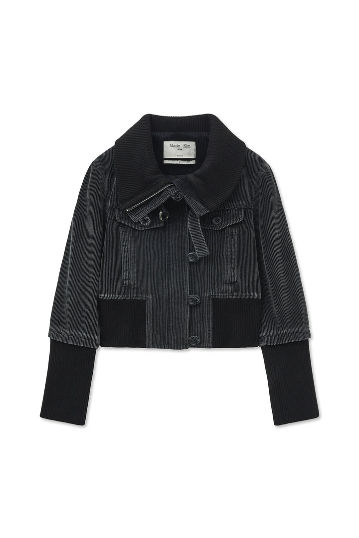 Matin Kim Washed Corduroy Bomber Jumper — Black