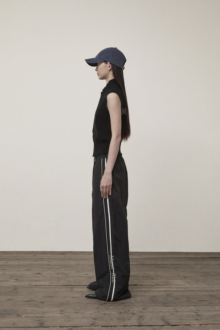 Matin Kim High Neck Logo Knit Zip Vest — Black