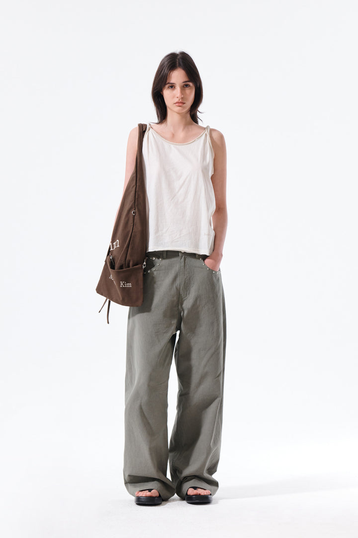 Matin Kim Stud Point Color Denim Pants — Khaki