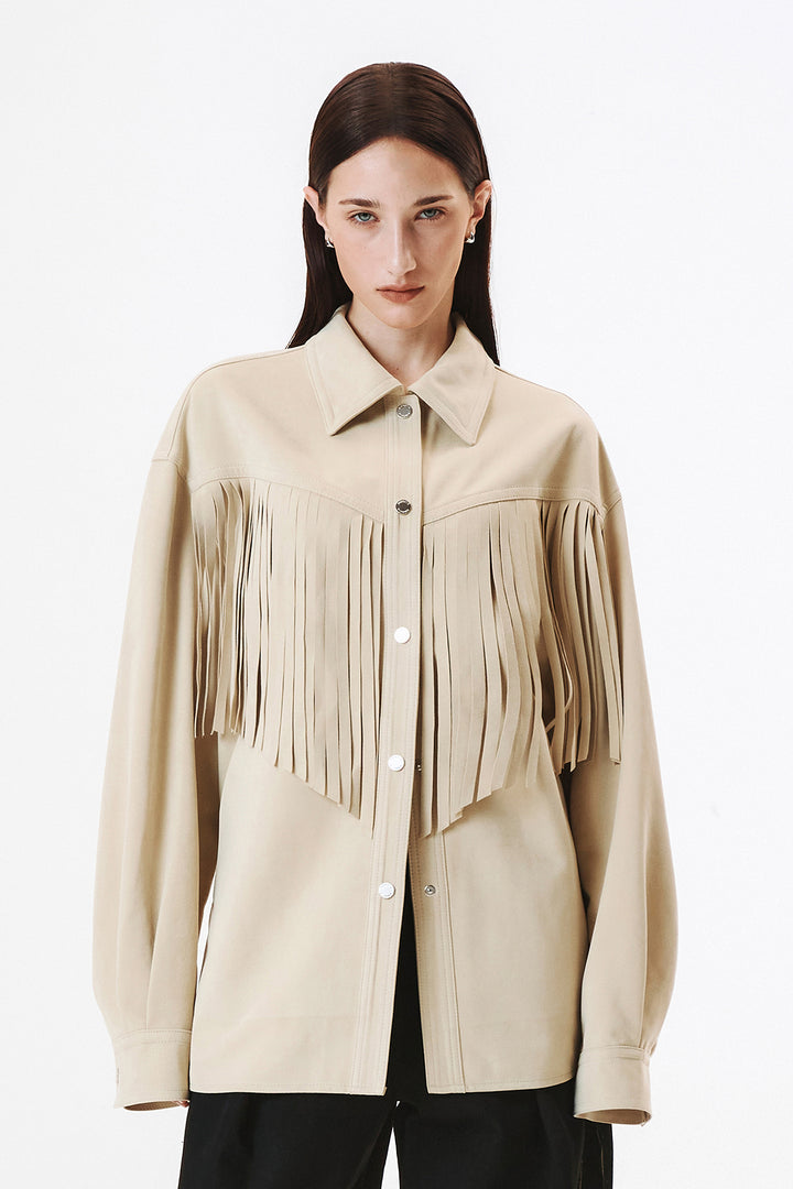 KIMMATIN Suede Fringe Jacket — Beige