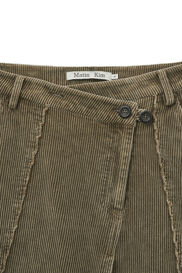 Matin Kim Washed Corduroy Wrap Skirt — Khaki