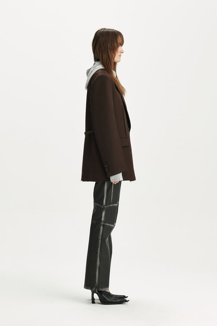 KIMMATIN Belted Double Jacket — Brown