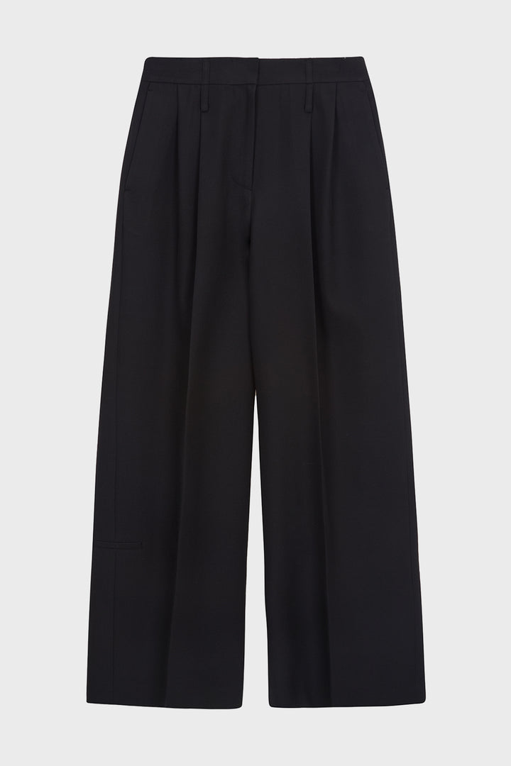 KIMMATIN Destressed Waist Pintuck Wide Pants — Black