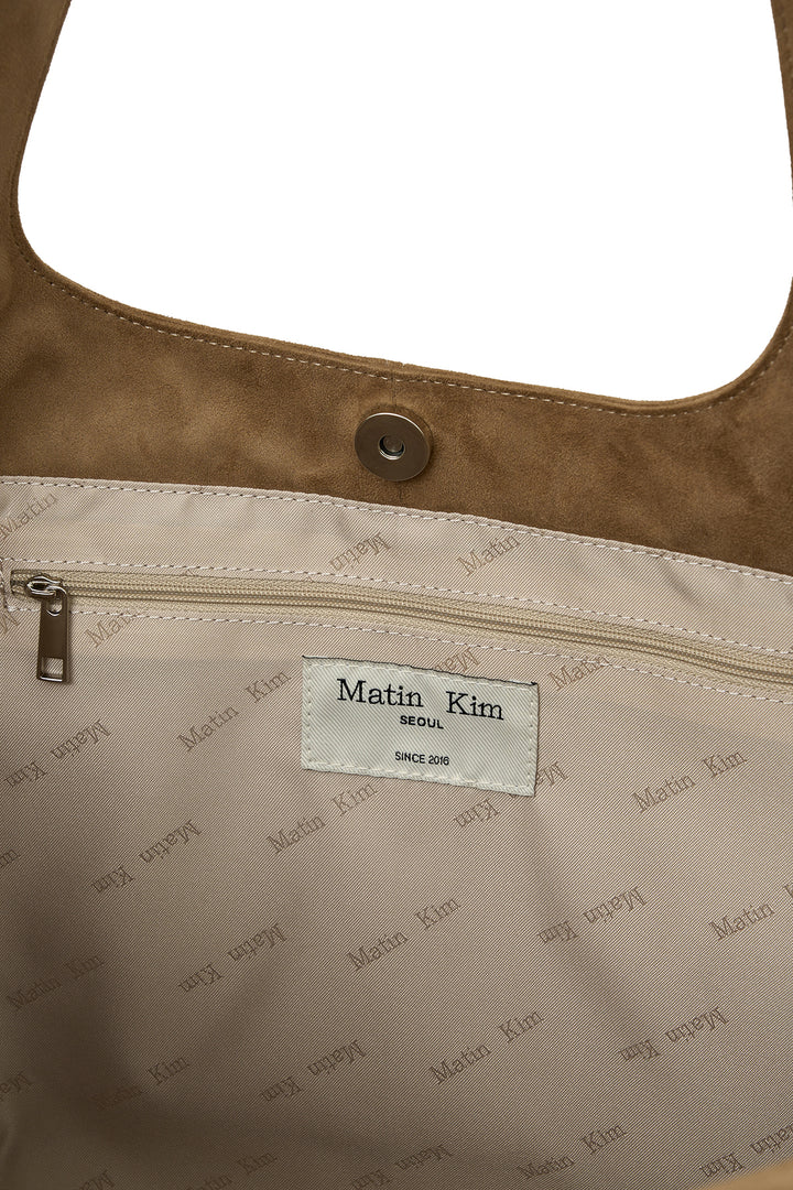 Matin Kim Side String Suede Big Shoulder Bag — Beige