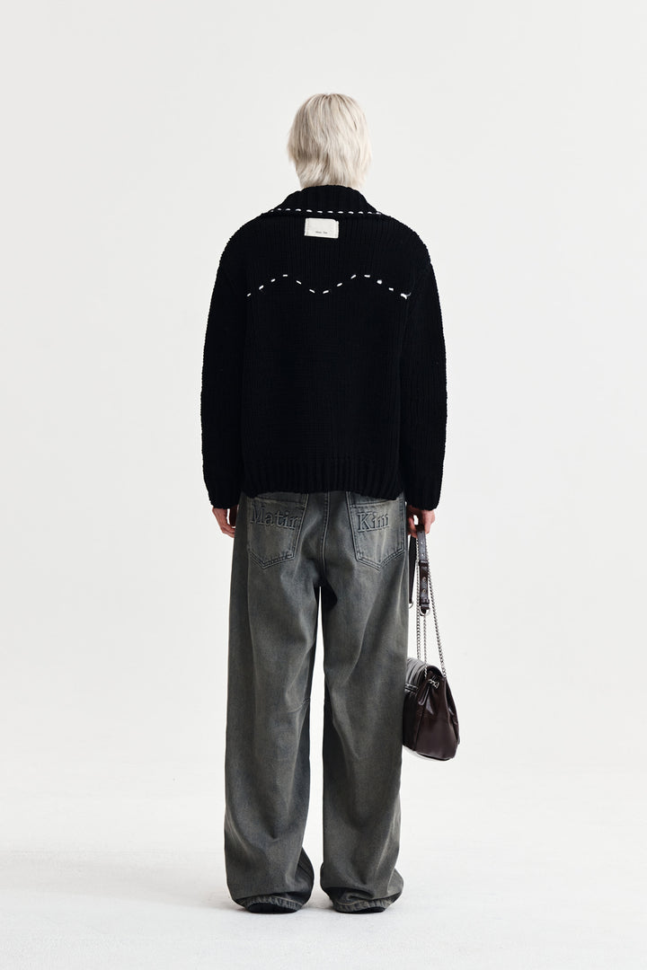 Matin Kim Handmade Collar Knit Cardigan — Black