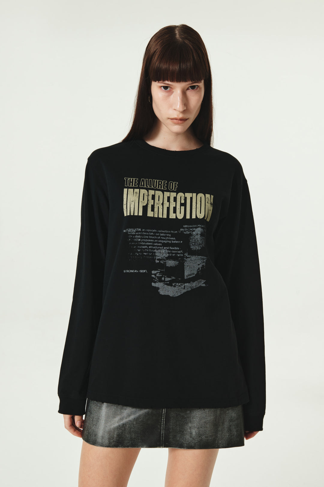 KIMMATIN Washed Printing Long Sleeve Top — Black