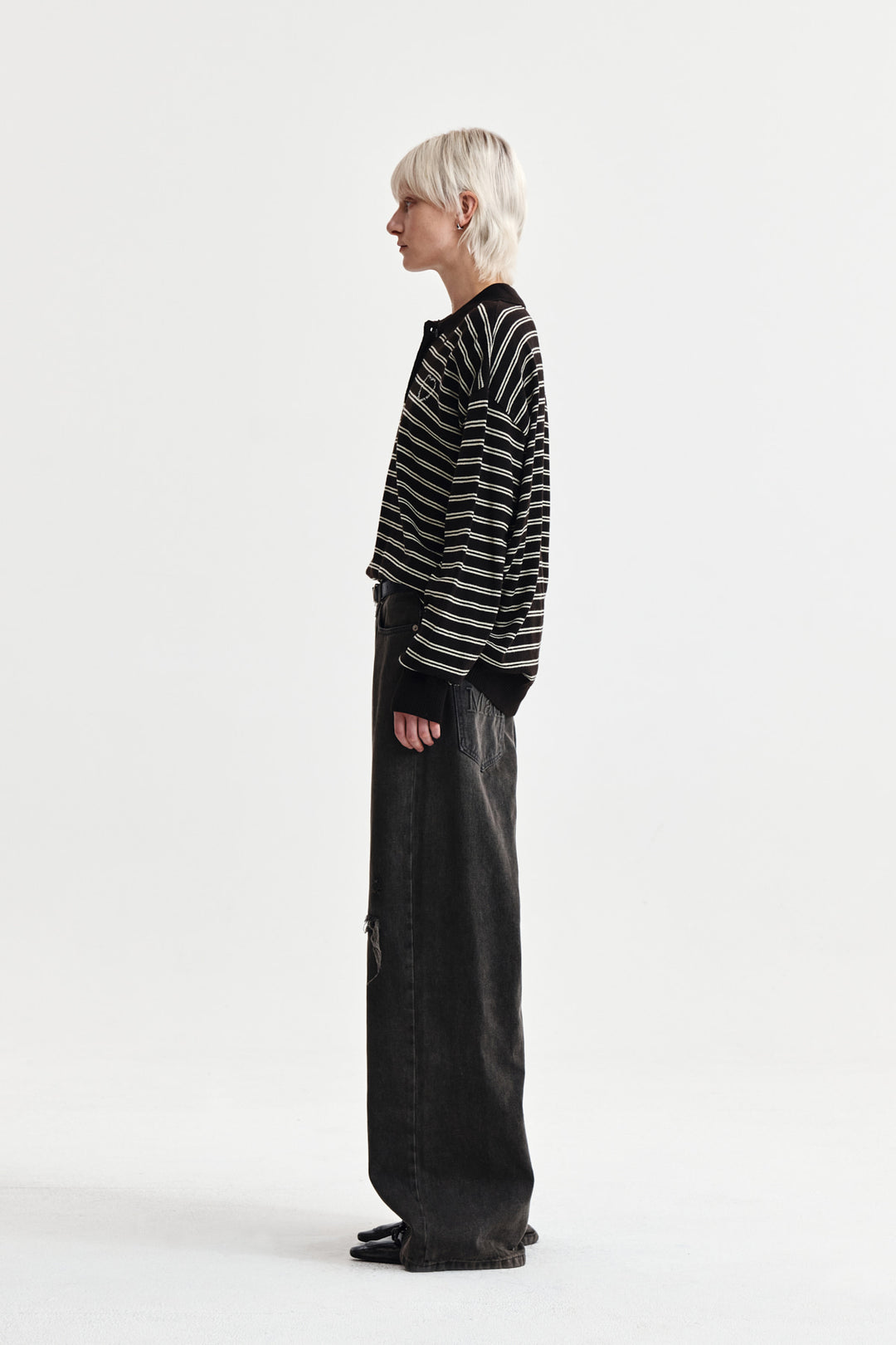 Matin Kim Heart Logo Collar Striped Pullover — Brown