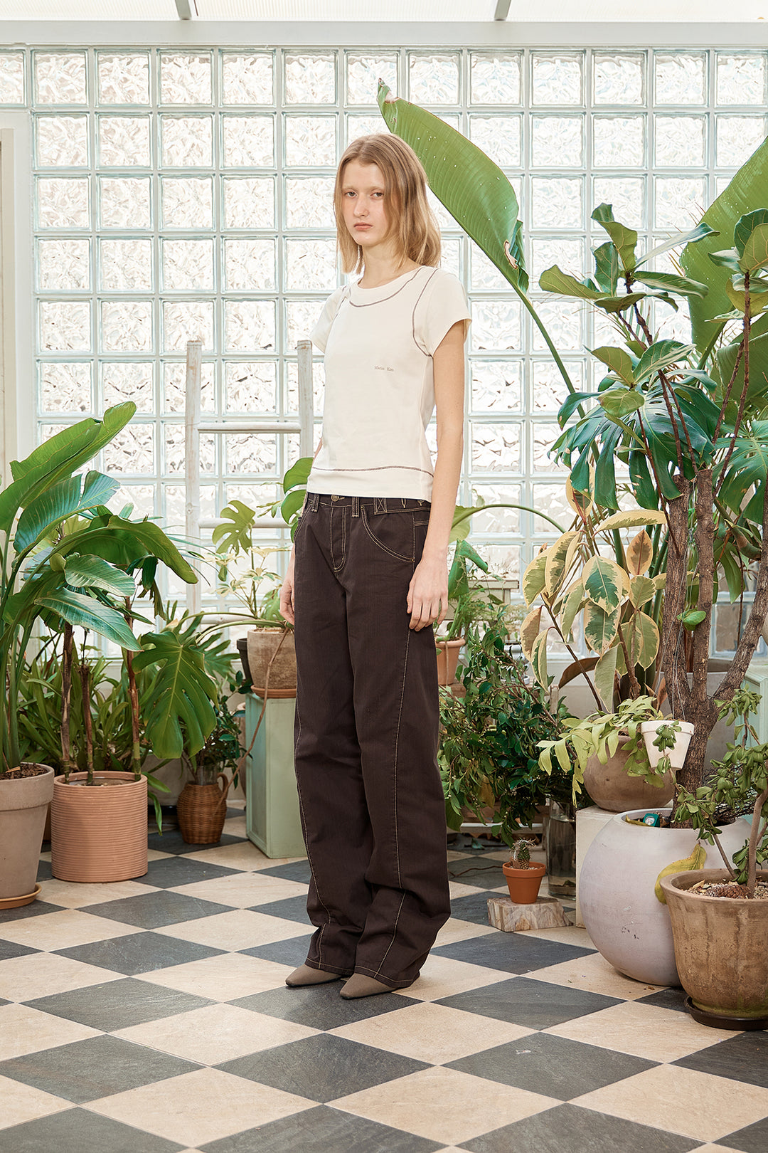 Matin Kim Stitch Point Small Logo Top — Yellow