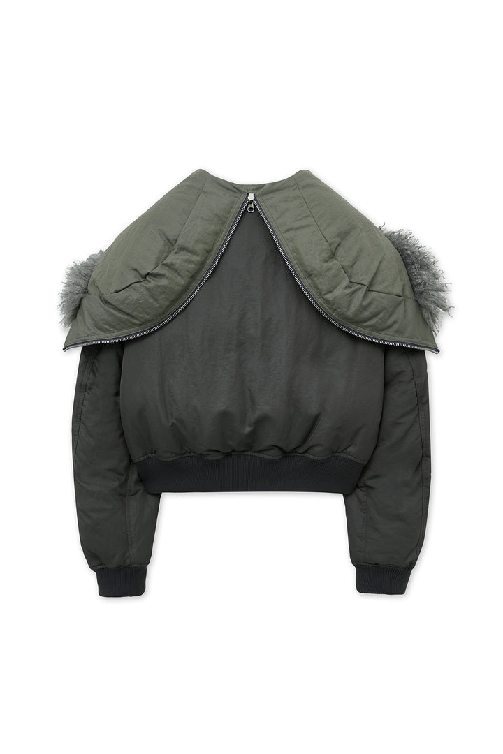 Matin Kim Fur Hoody Bomber Down Jumper — Gray