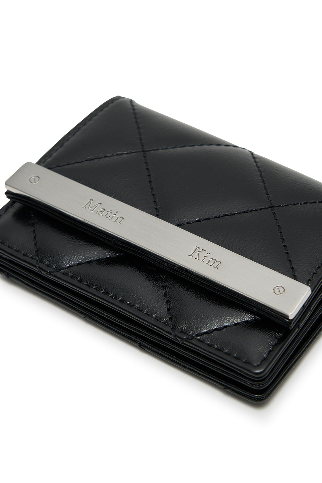 Matin Kim Puff Quilt Leather Wallet — Black