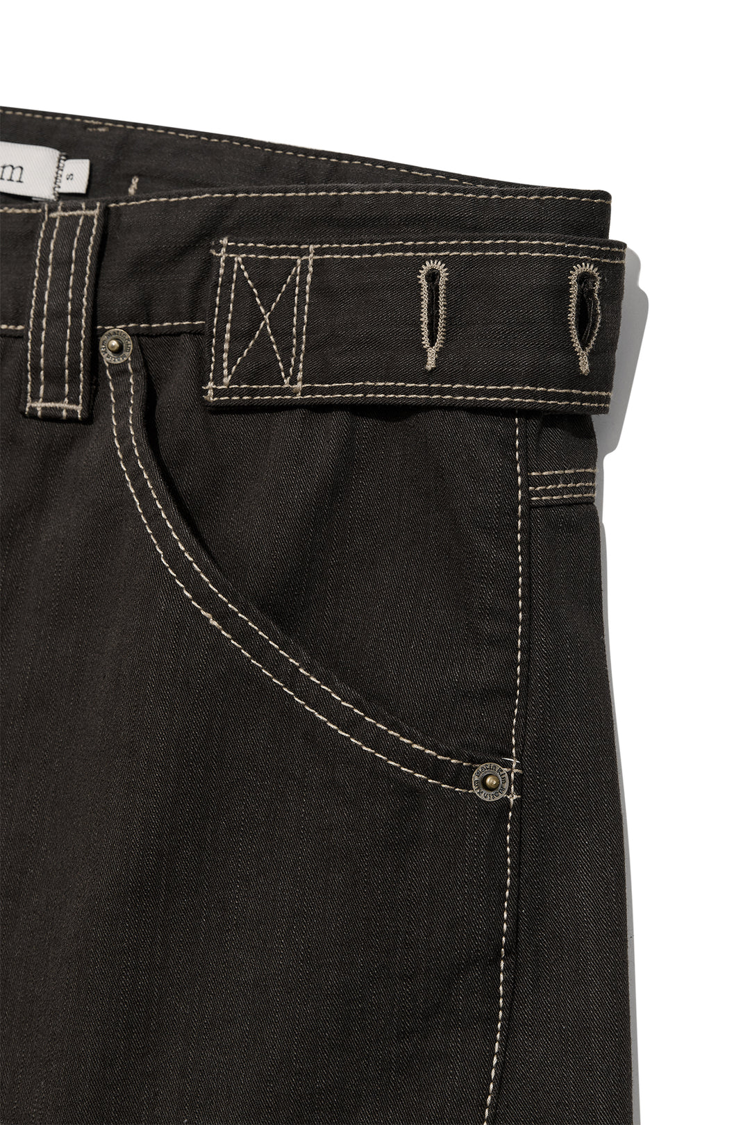 Matin Kim Waist Buckle Curved Twill Denim — Charcoal