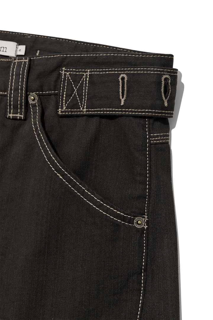 Matin Kim Waist Buckle Curved Twill Denim — Charcoal