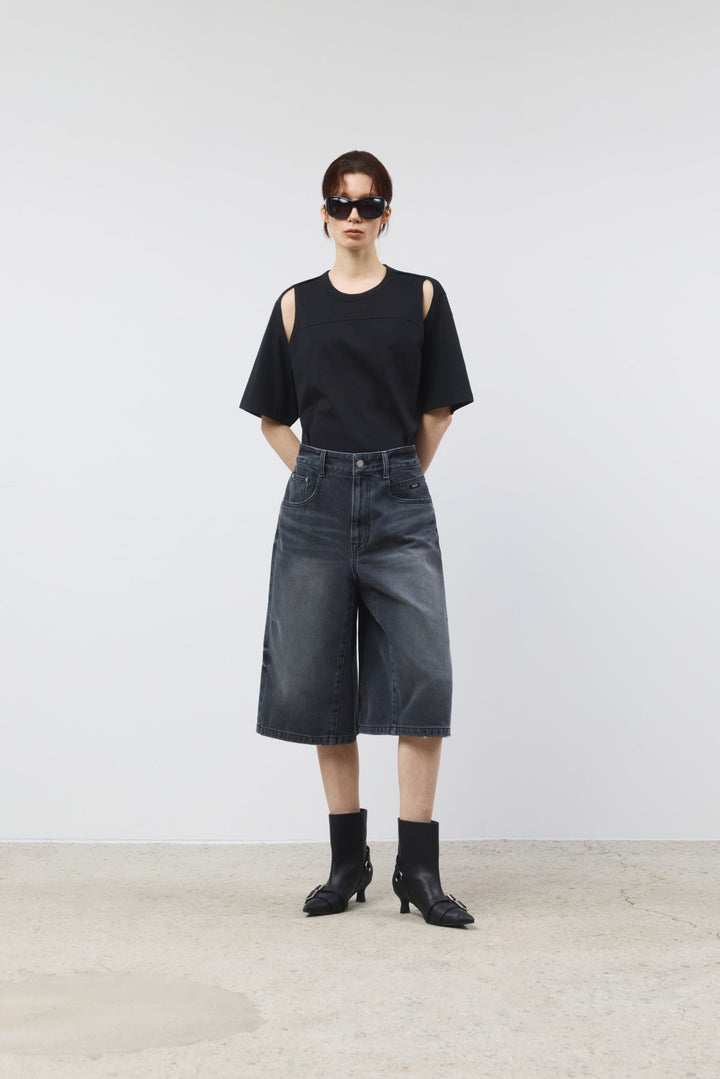 KIMMATIN Shoulder Hole Half Sleeve Top — Black