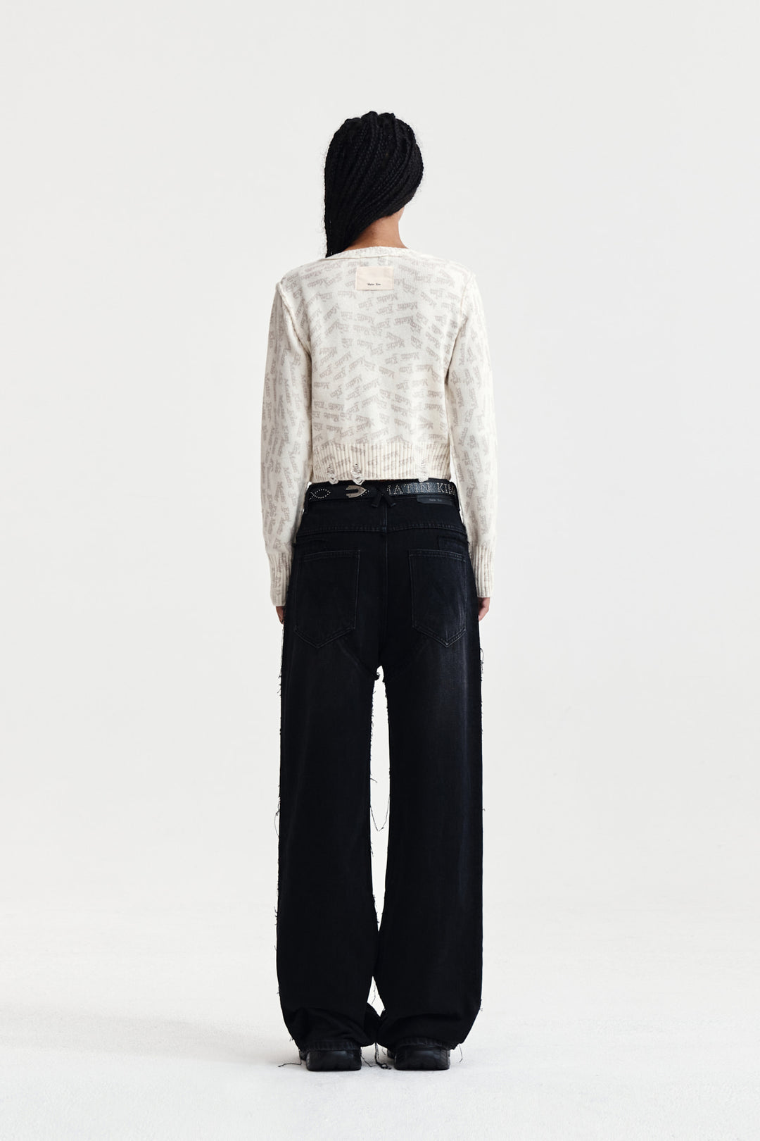 Matin Kim All Over Logo Crop Cardigan — Ivory