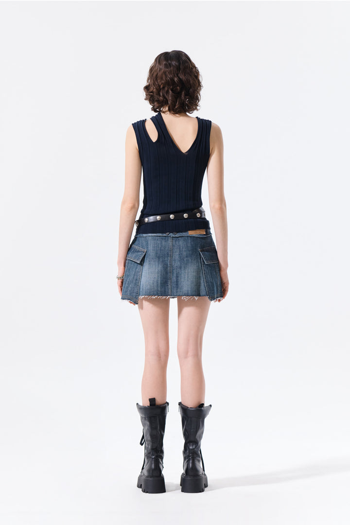 Matin Kim Cut Out Sleeveless Knit Top — Dark Navy