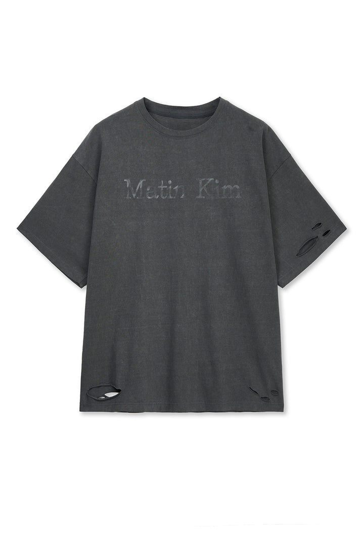 Matin Kim Distressed Logo Top — Charcoal