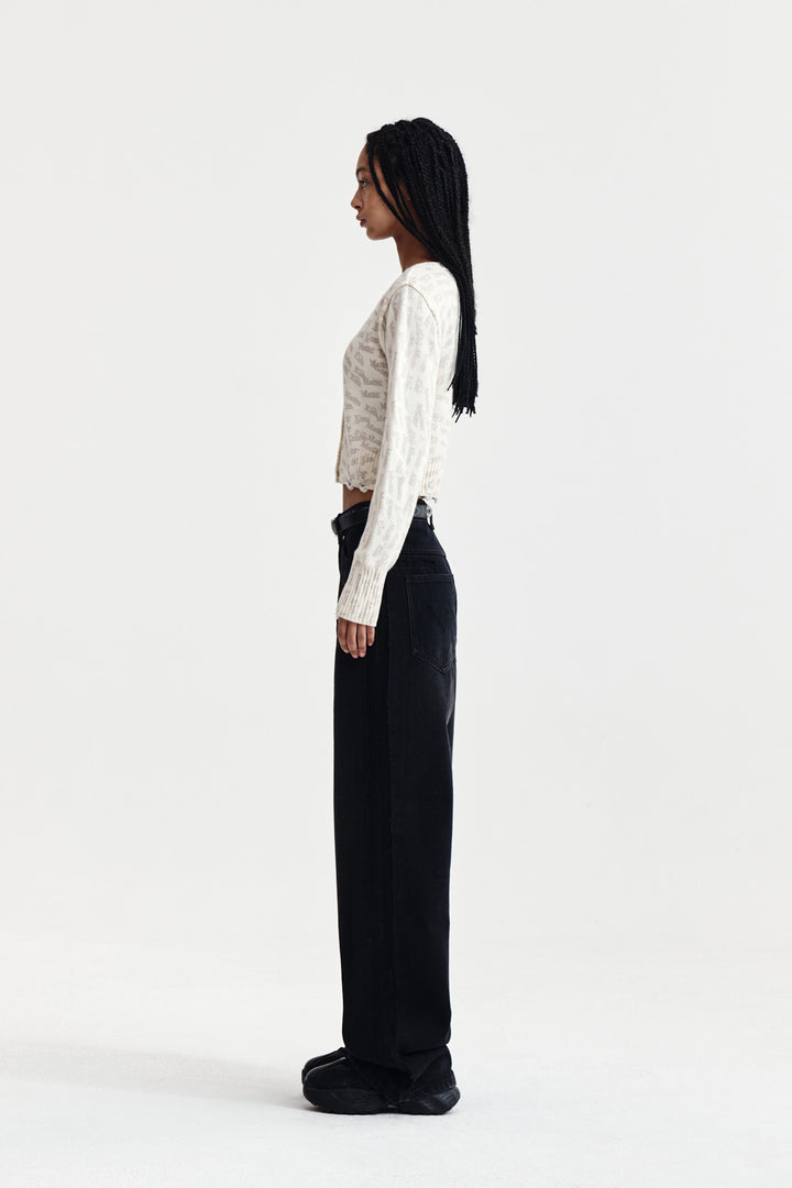 Matin Kim All Over Logo Crop Cardigan — Ivory