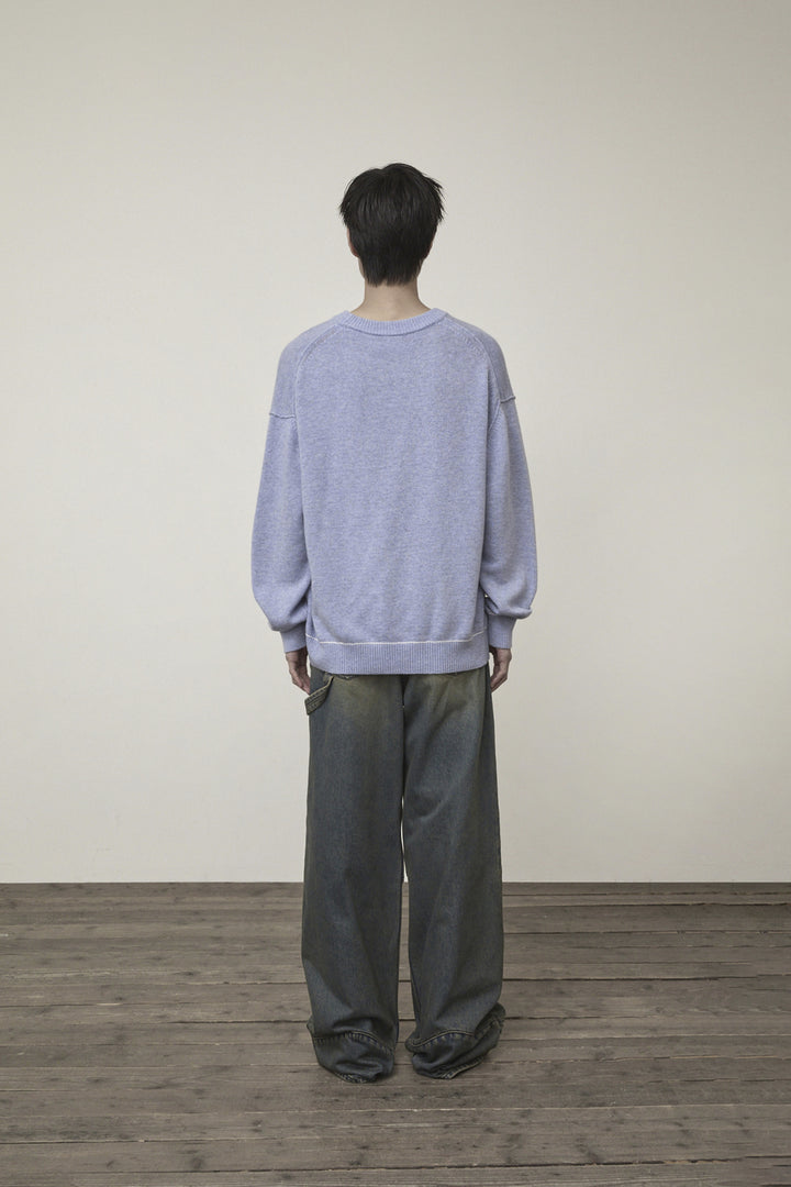 Matin Kim Color Trim Line Logo Pullover — Light Blue
