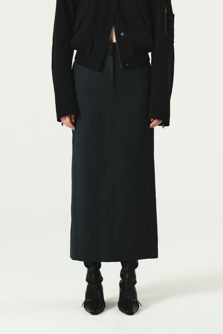 KIMMATIN Foldover Twill Wool Skirt — Gray