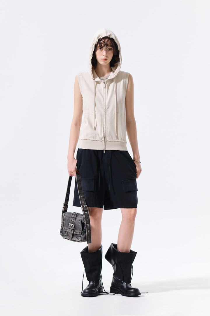 Matin Kim Vintage Washed Terry Cargo Shorts — Black