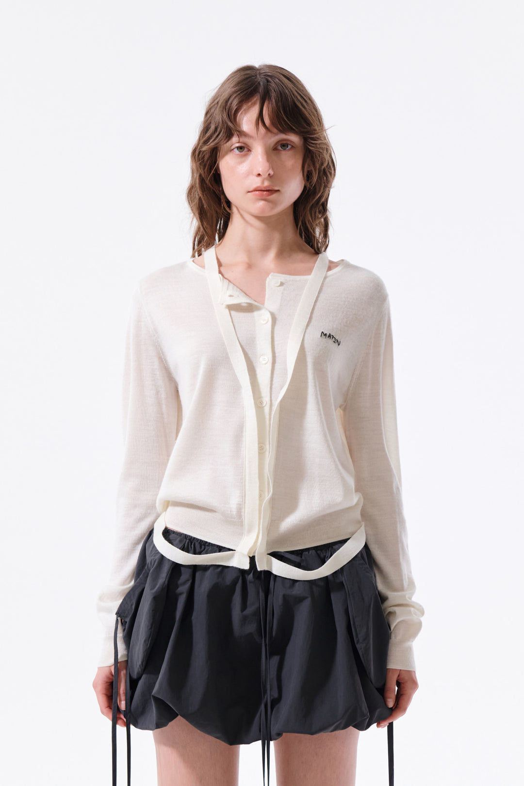 Matin Kim String Detail Knit Cardigan — Cream