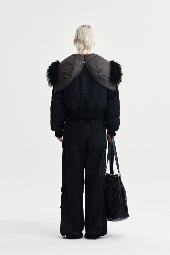Matin Kim Coating Cargo Denim Pants — Black