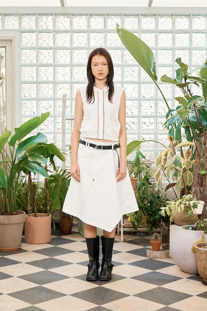 Matin Kim Wrinkle Hoody Button Knit Vest — Ivory