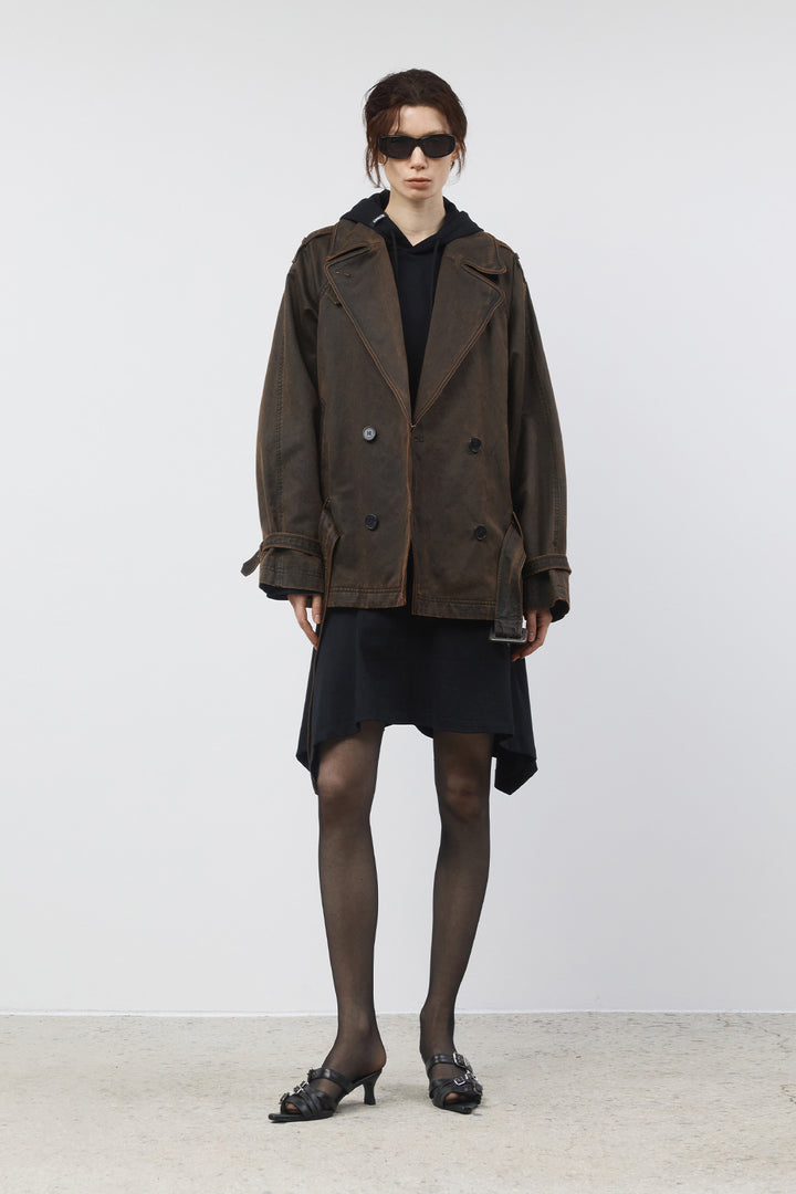 KIMMATIN Washed Trench Jacket — Brown