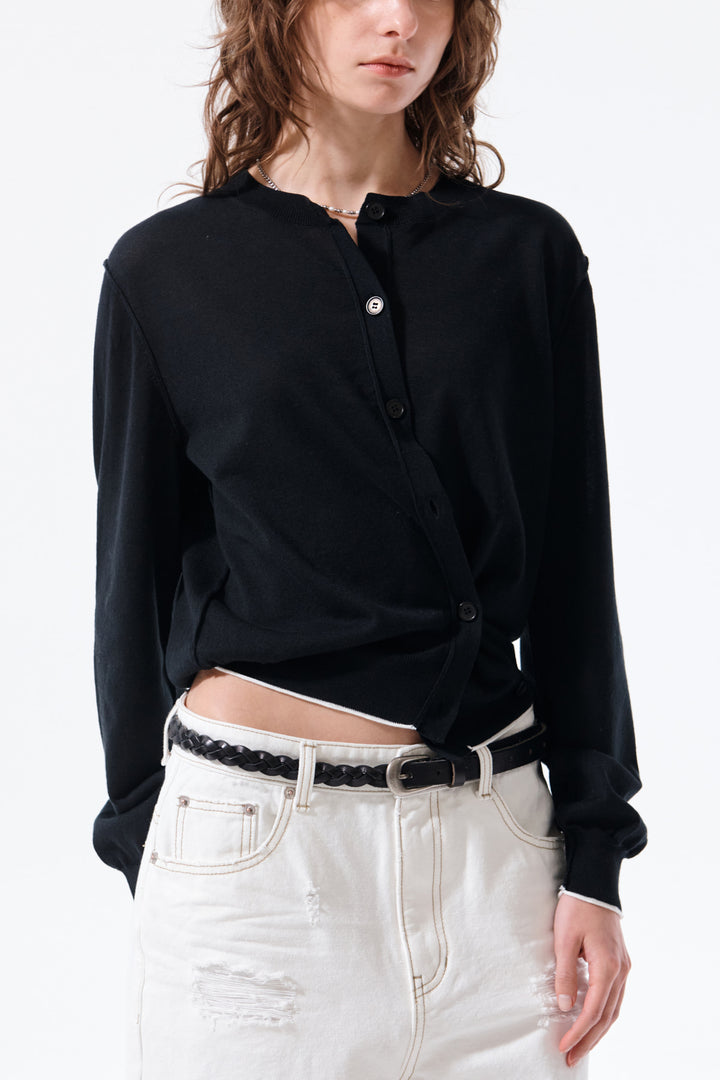 Matin Kim Back Logo Sheer Cardigan — Black