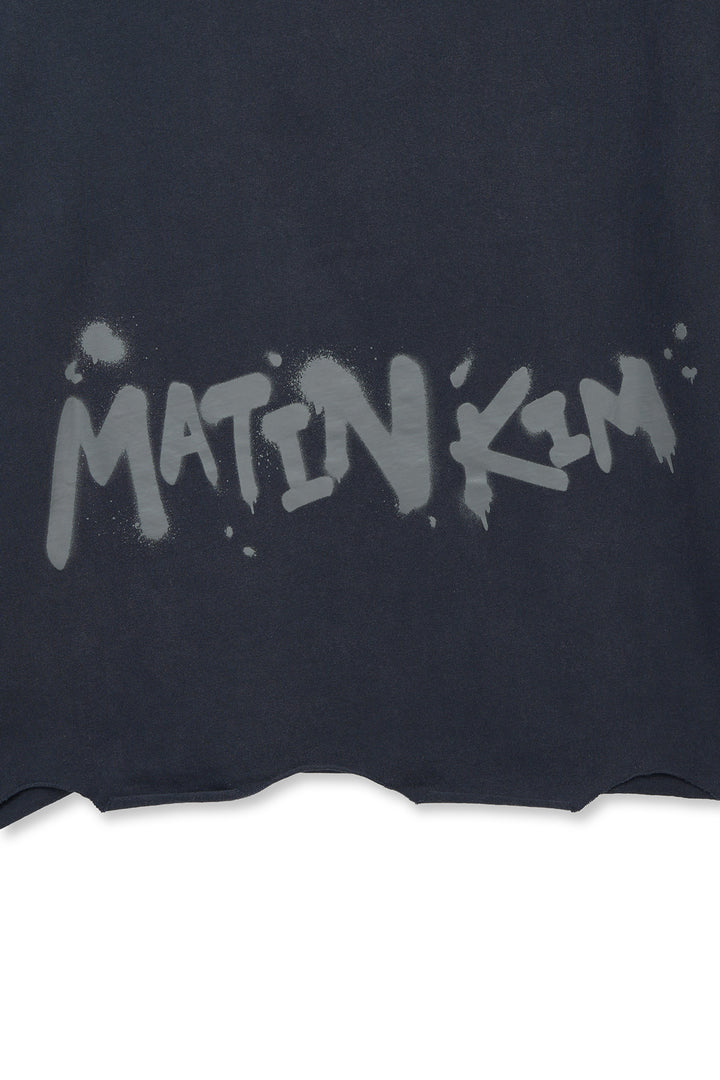 Matin Kim Raw Cut Graffiti Logo Top — Navy blue