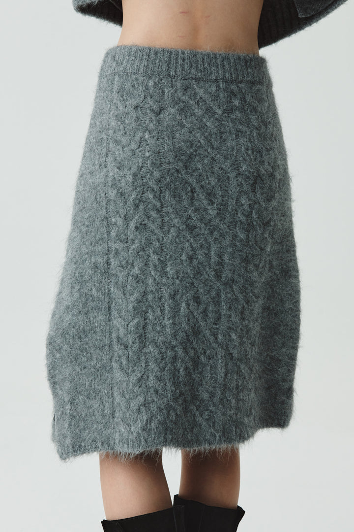 KIMMATIN Wide Cable Midi Knit Skirt — Gray