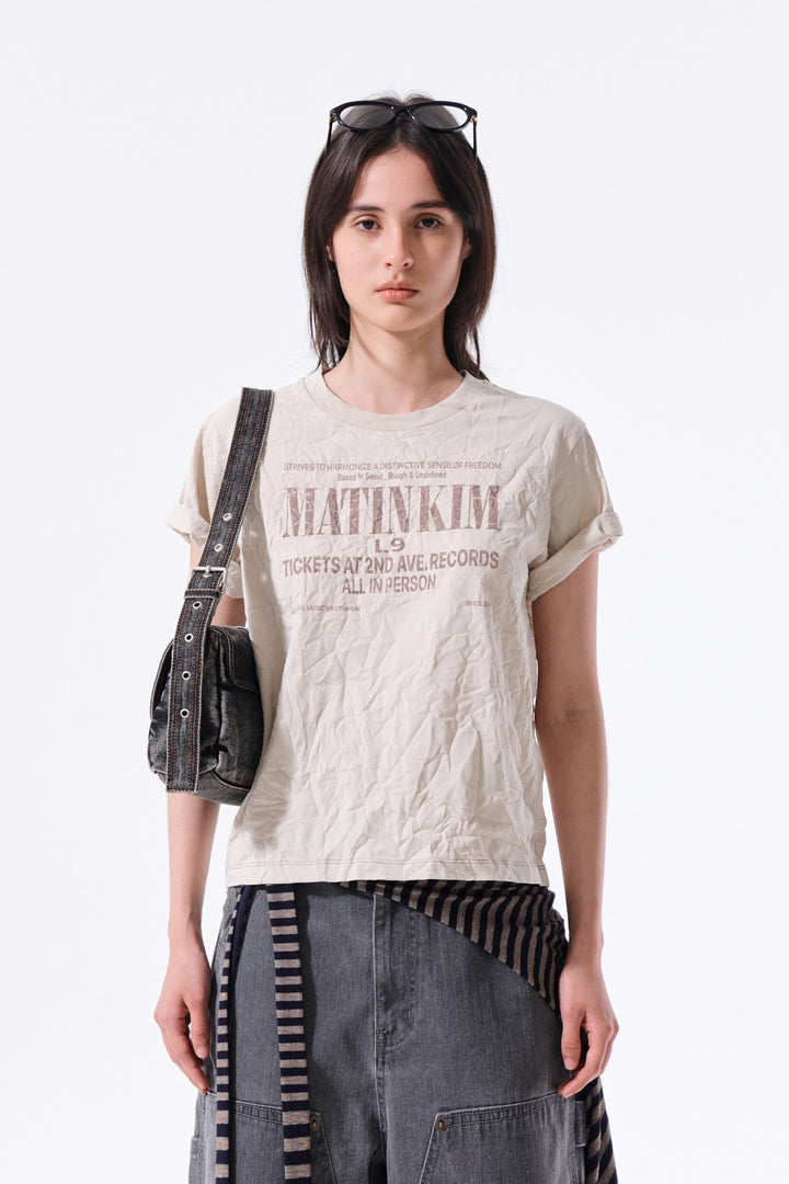 Matin Kim Lettering Graffiti Crease Top — Beige