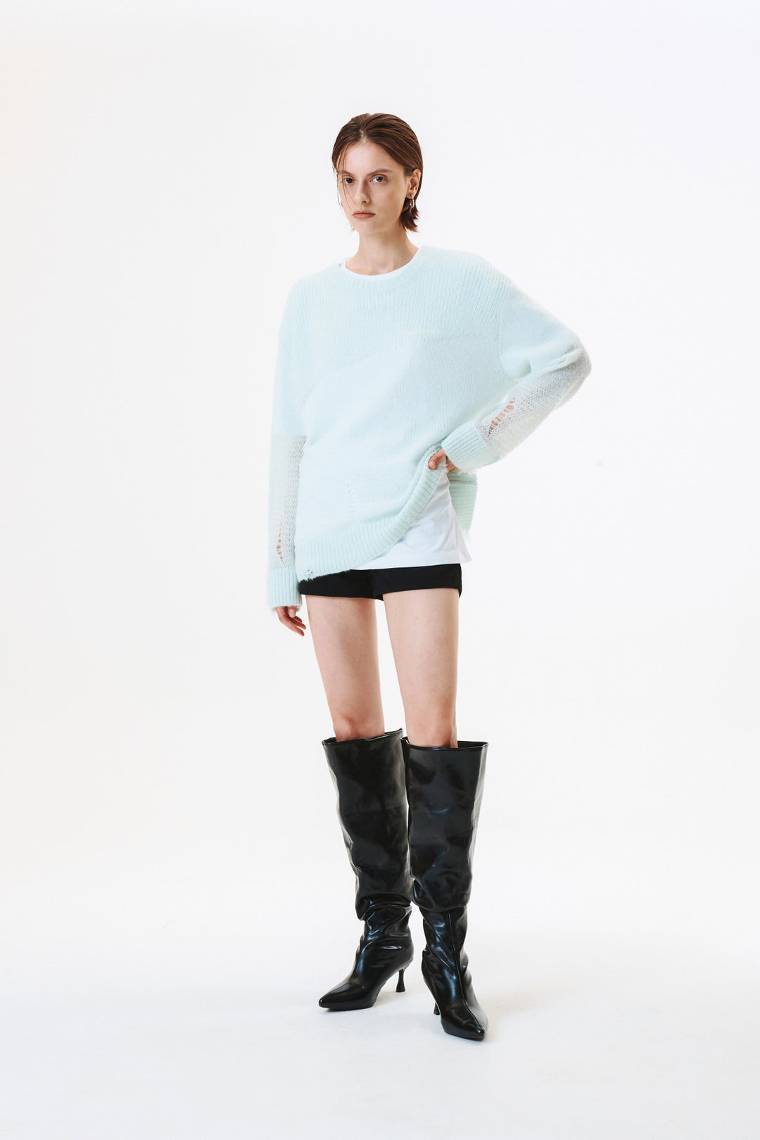KIMMATIN Damage Detail Logo Pullover — Mint