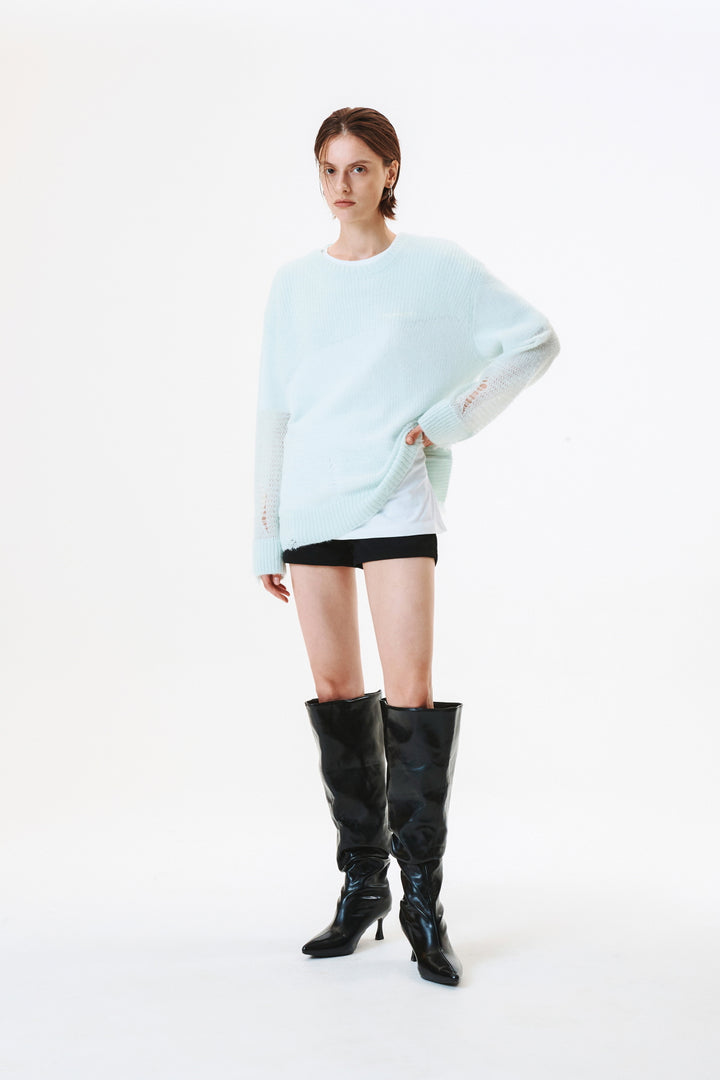 KIMMATIN Damage Detail Logo Pullover — Mint