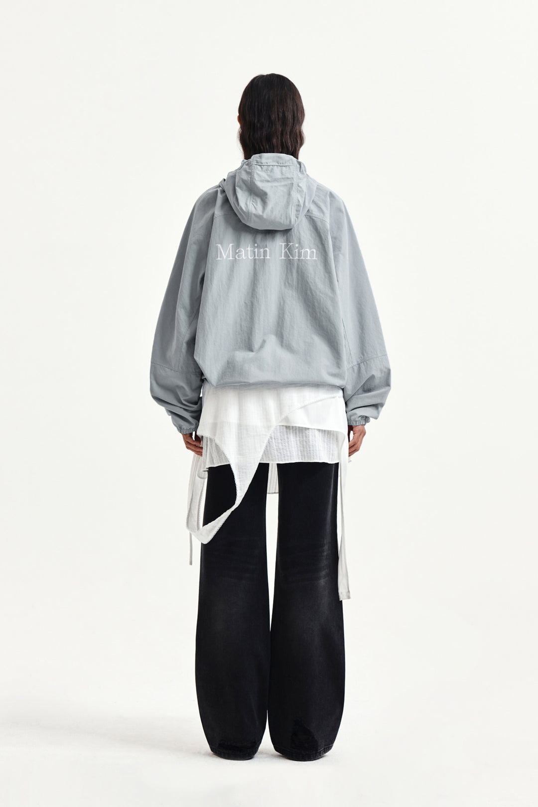 Matin Kim Back Logo Hoody Wind Breaker — Light Grey