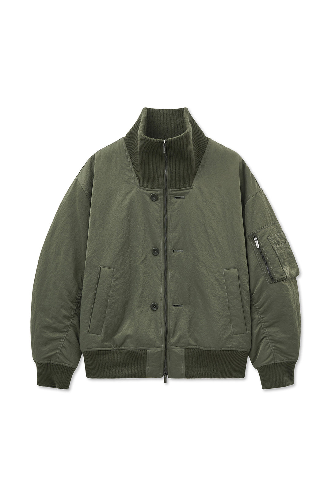 Matin Kim High Neck Button Point Zip Up Jumper — Khaki