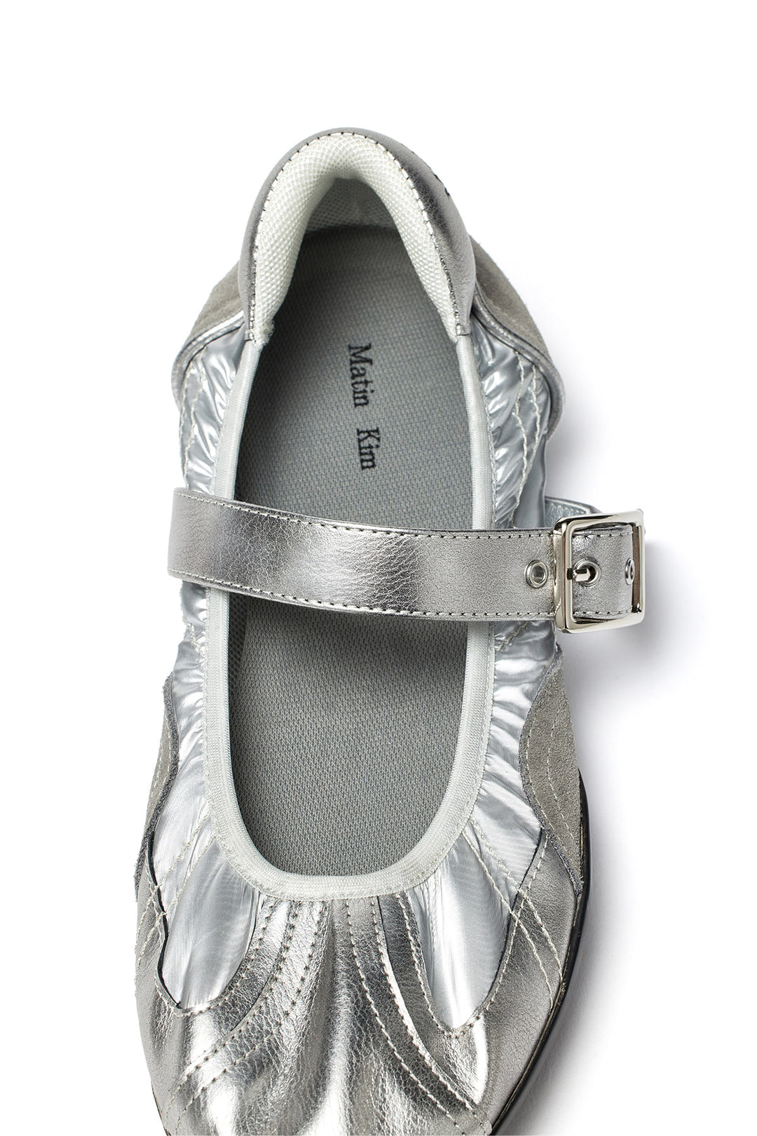 Matin Kim Shirring Point Round Mary Jane — Silver