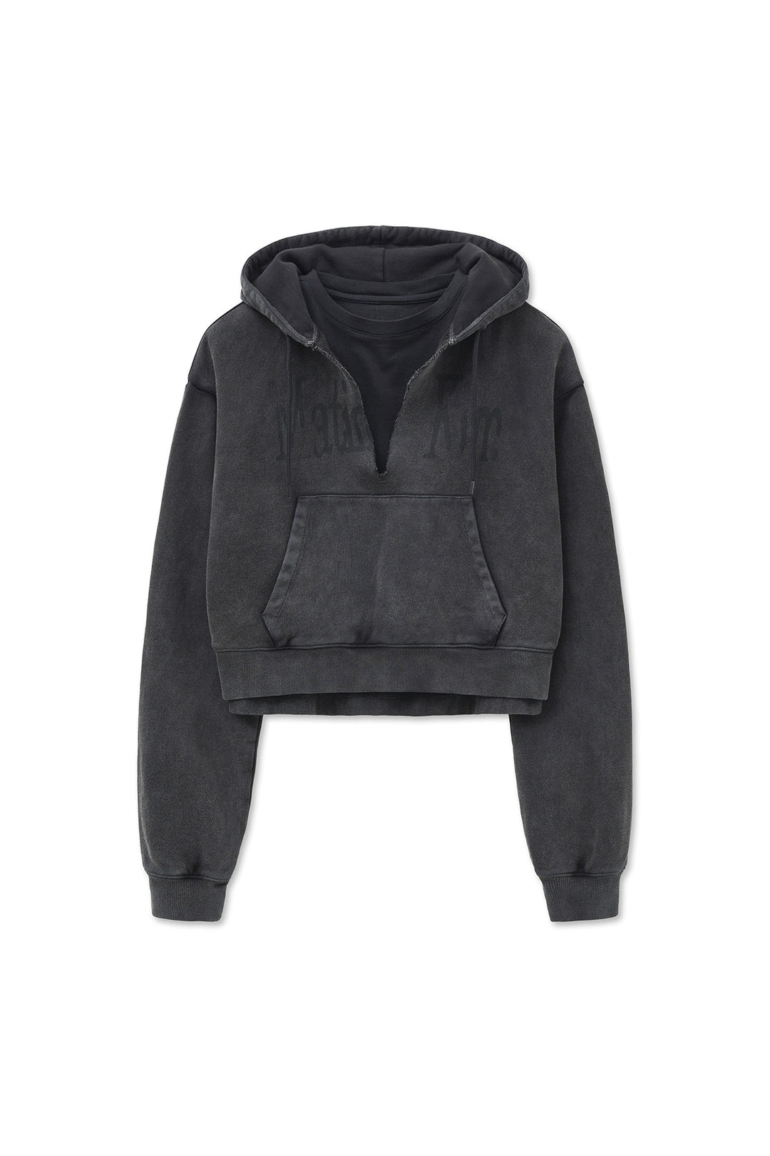 Matin Kim Washed Layered Crop Hoody — Charcoal